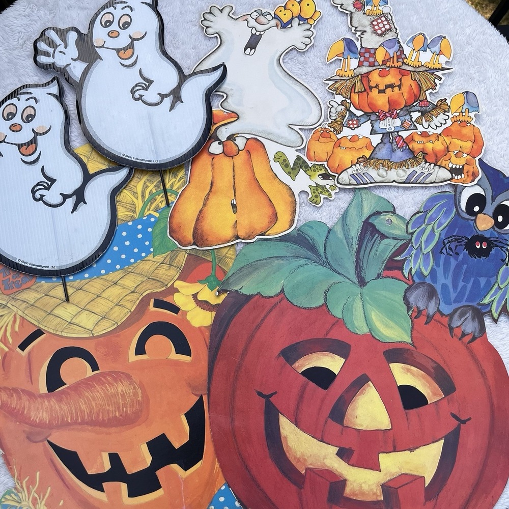Vintage Halloween Die Cut Decorations Eureka Hallmark Ghost Yard Stakes Lot of 6